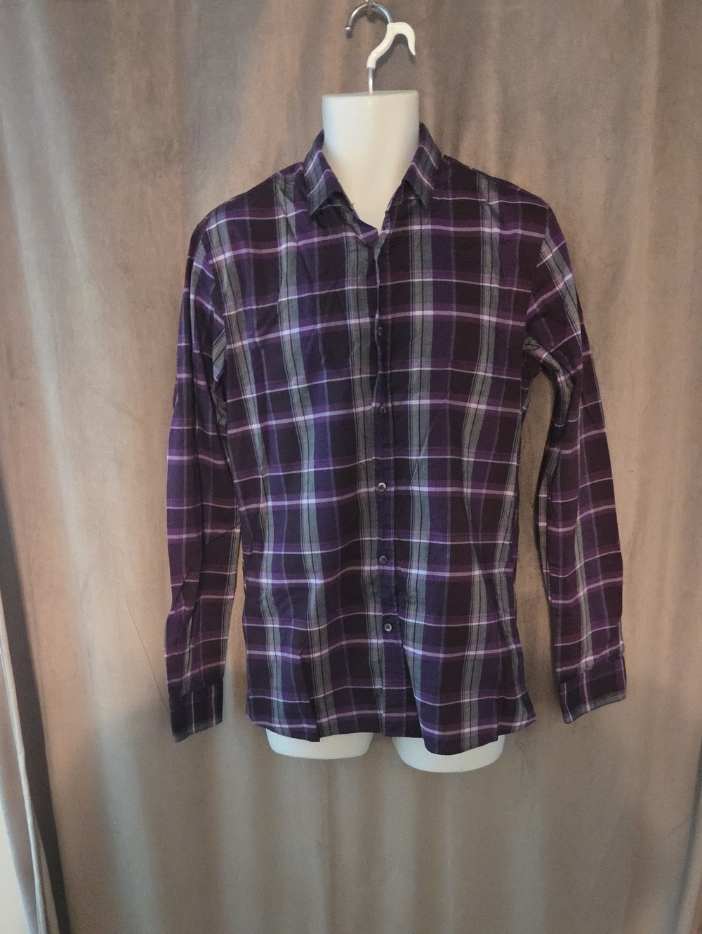 HUGO Purple Plaid Long-Sleeve Button-Down Shirt Size Large
